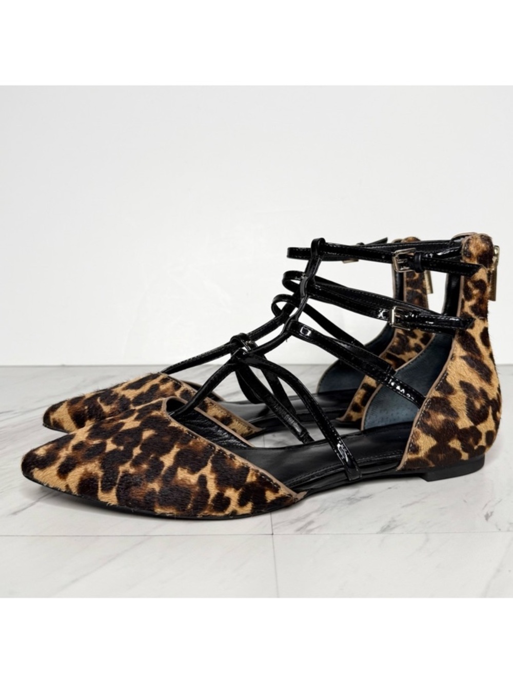 Marc Fisher LTD Scoutly Pointy Toe Calf Hair Leopard Flat 6M